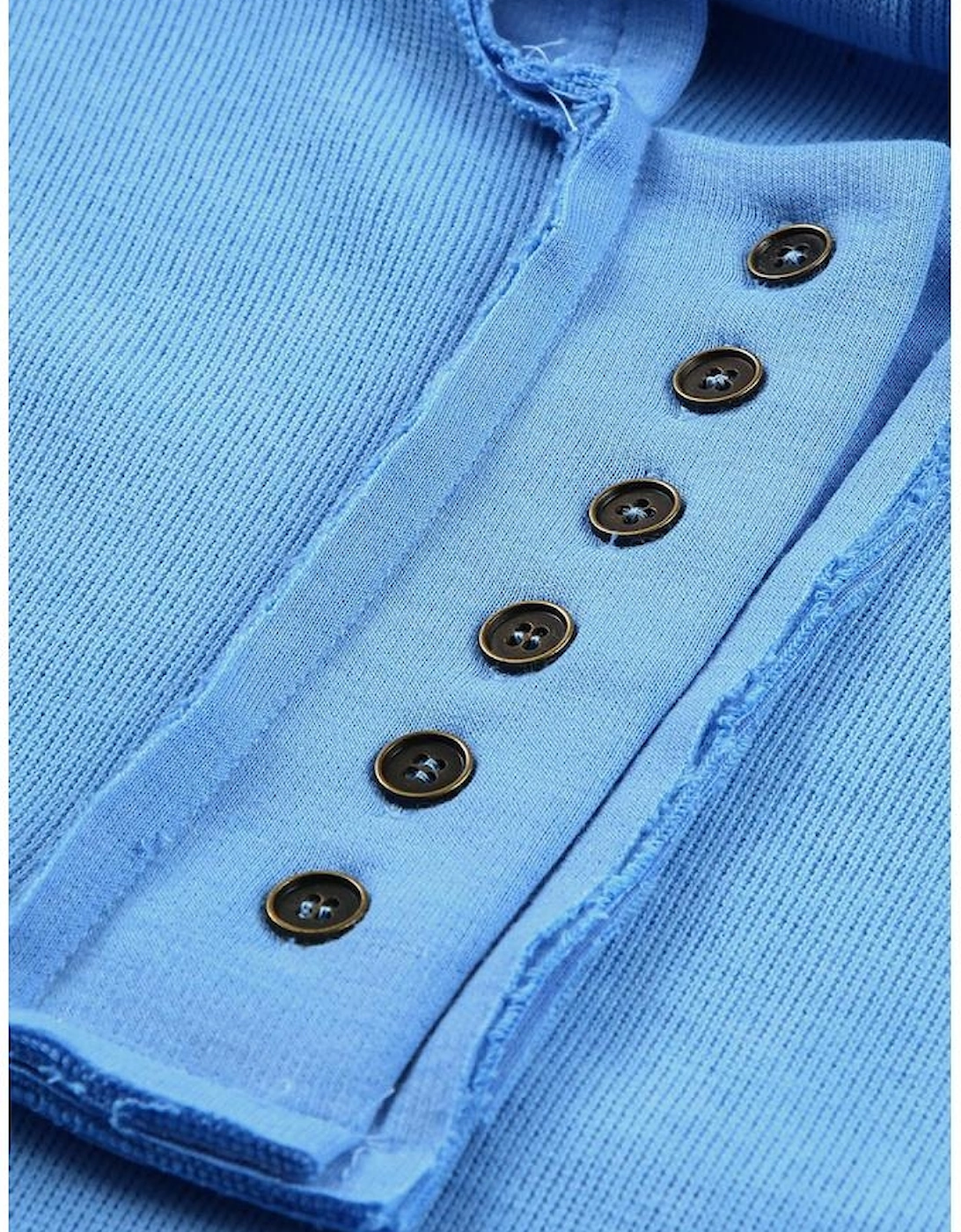 Sky Blue Casual Button Solid Patchwork Trim Hoodie