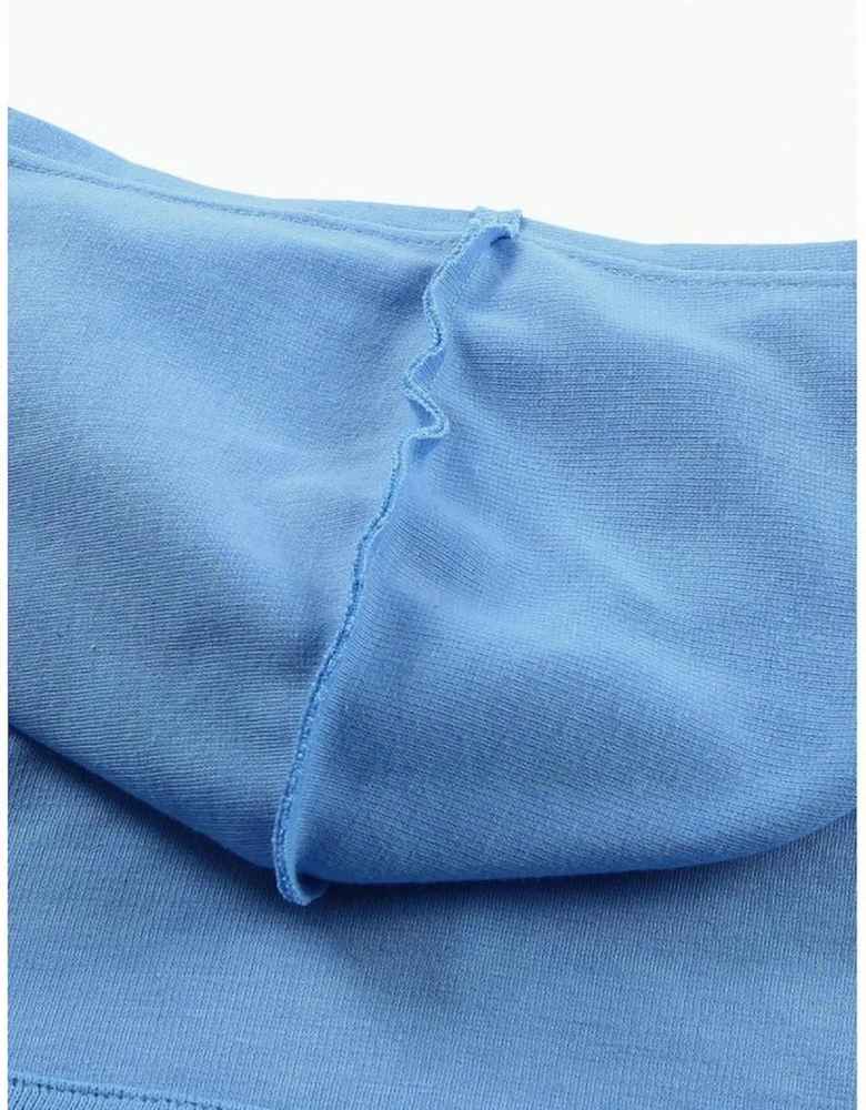 Sky Blue Casual Button Solid Patchwork Trim Hoodie