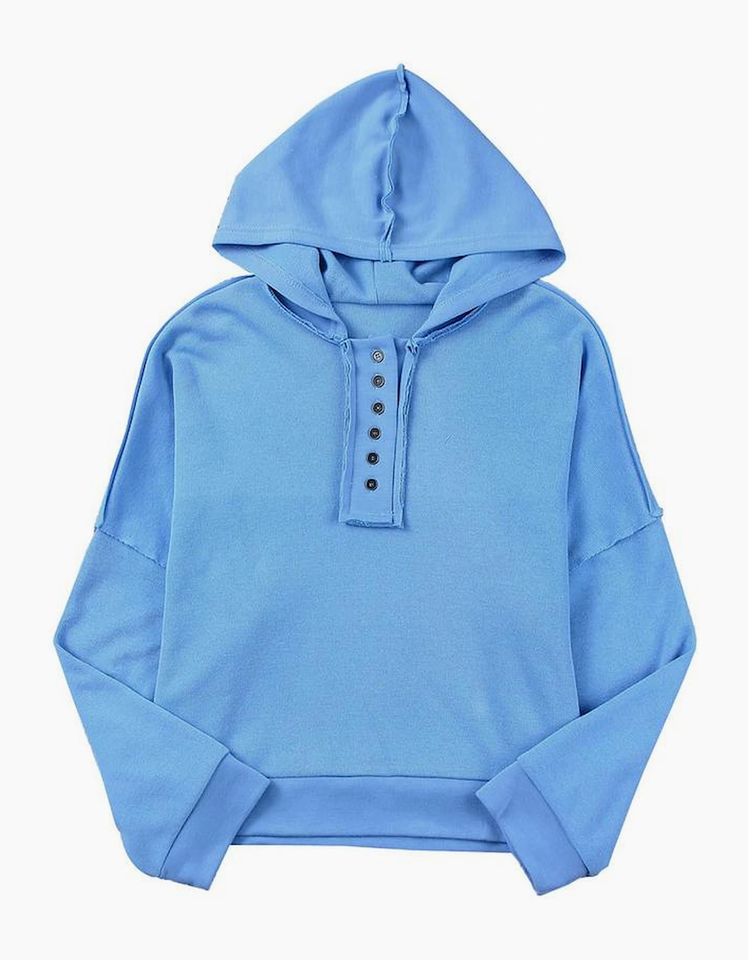 Sky Blue Casual Button Solid Patchwork Trim Hoodie