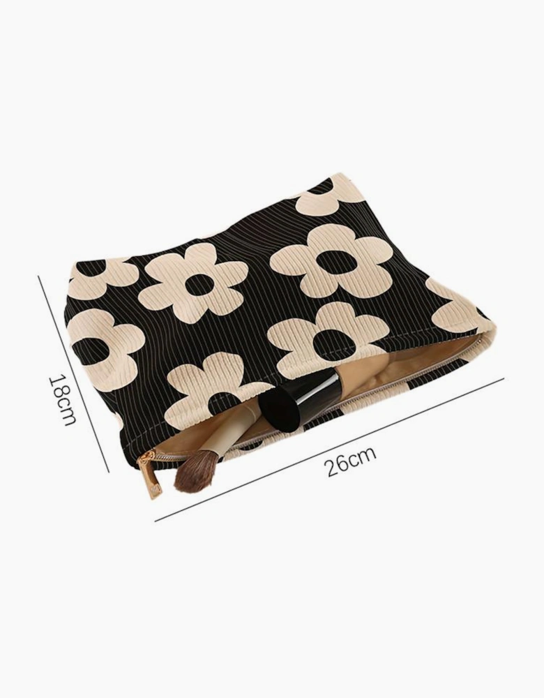 Azura Exchange Black Colorful Flower Printed Rib Textured Cosmetic Bag
