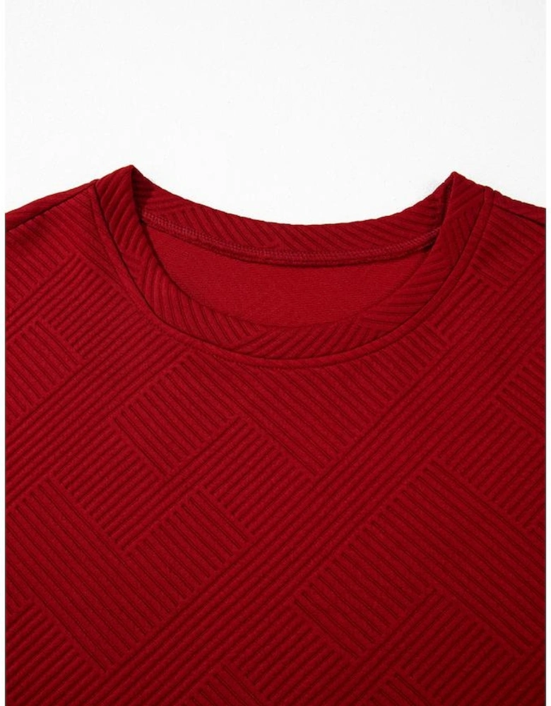 Red Dahlia Textured Loose Fit T Shirt and Drawstring Pants Set