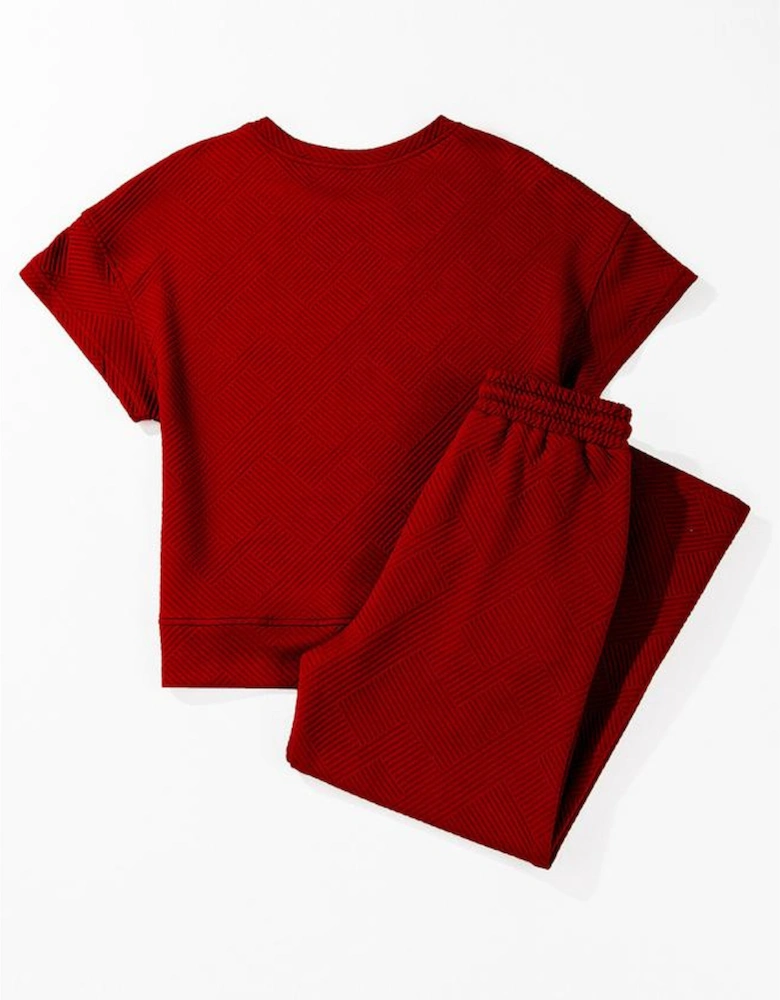 Red Dahlia Textured Loose Fit T Shirt and Drawstring Pants Set