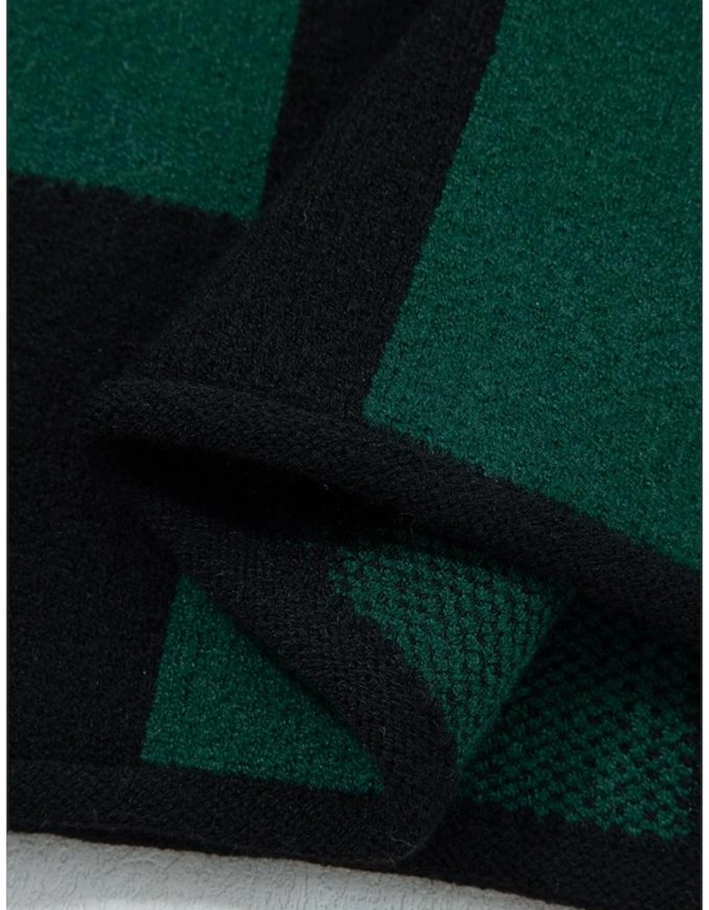Green Checked Notched Neckline Drop Shoulder Knit Sweater