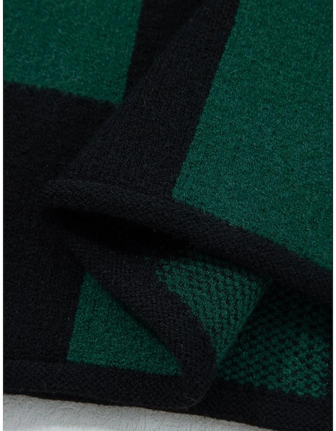 Green Checked Notched Neckline Drop Shoulder Knit Sweater