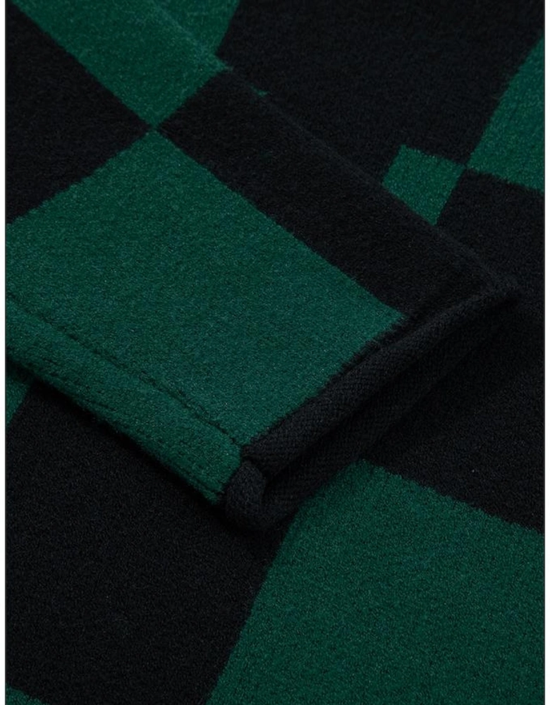 Green Checked Notched Neckline Drop Shoulder Knit Sweater