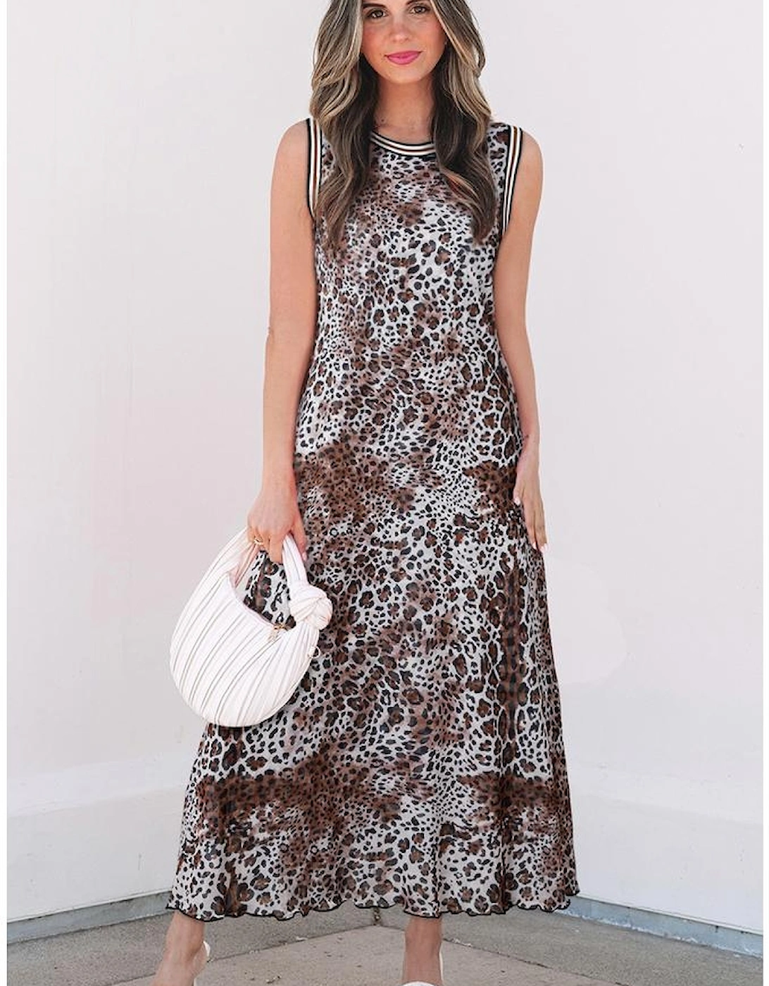 Multicolour Leopard Checkered Double Printed Reversible Sleeveless Long Dress