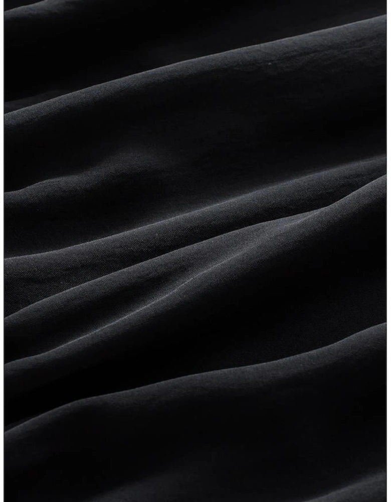 Black Padded Shoulder Buttoned Cuffs Pleated Loose Blouse