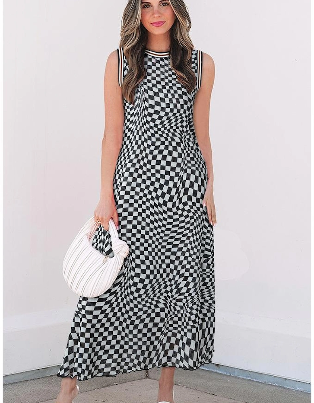 Multicolour Leopard Checkered Double Printed Reversible Sleeveless Long Dress