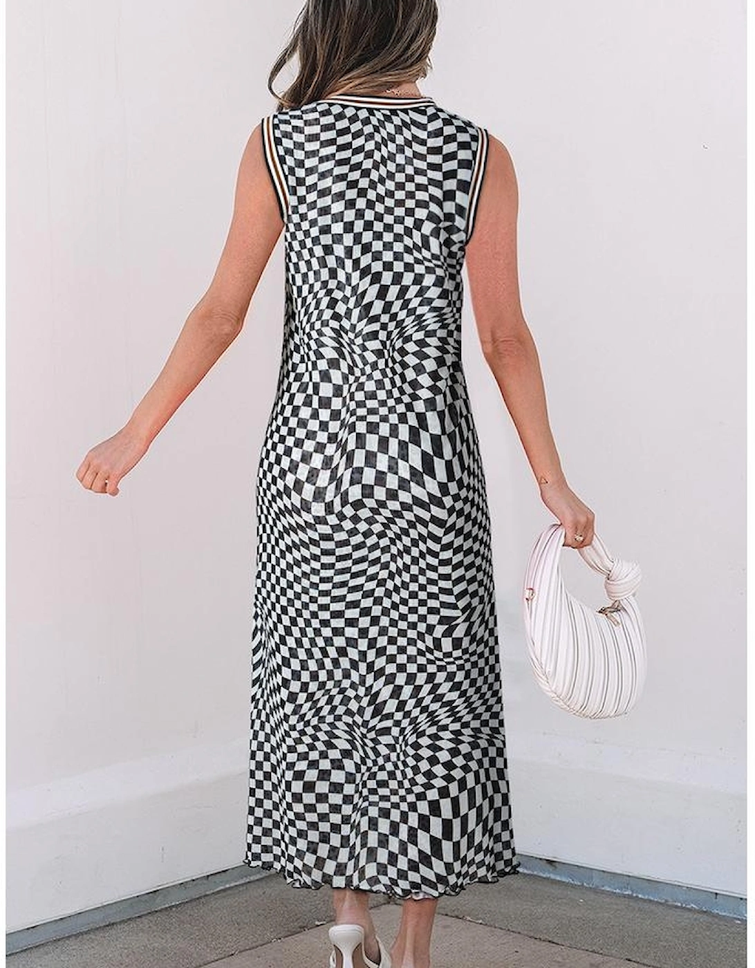 Multicolour Leopard Checkered Double Printed Reversible Sleeveless Long Dress