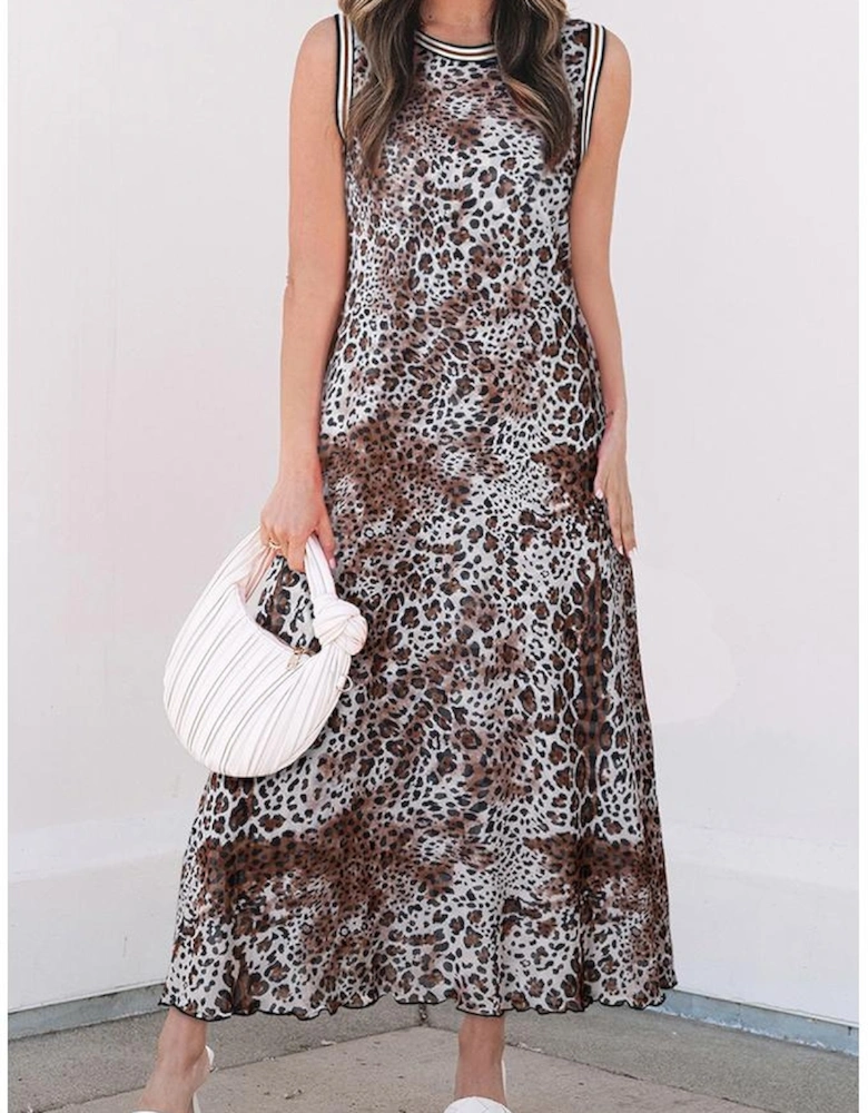 Multicolour Leopard Checkered Double Printed Reversible Sleeveless Long Dress