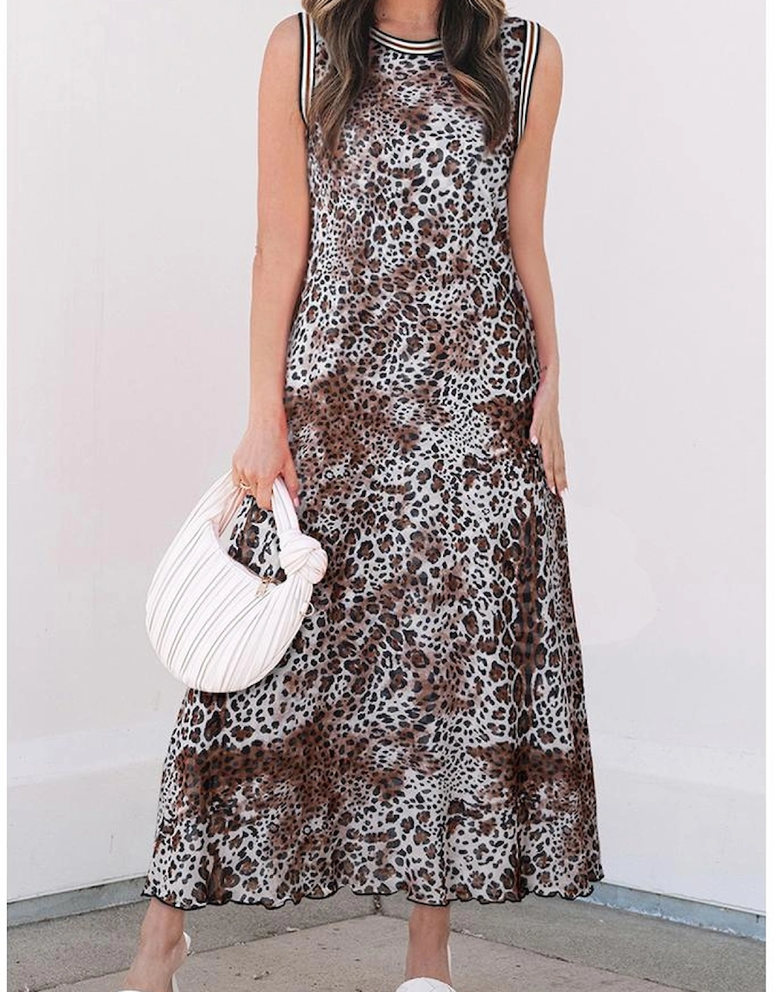 Multicolour Leopard Checkered Double Printed Reversible Sleeveless Long Dress