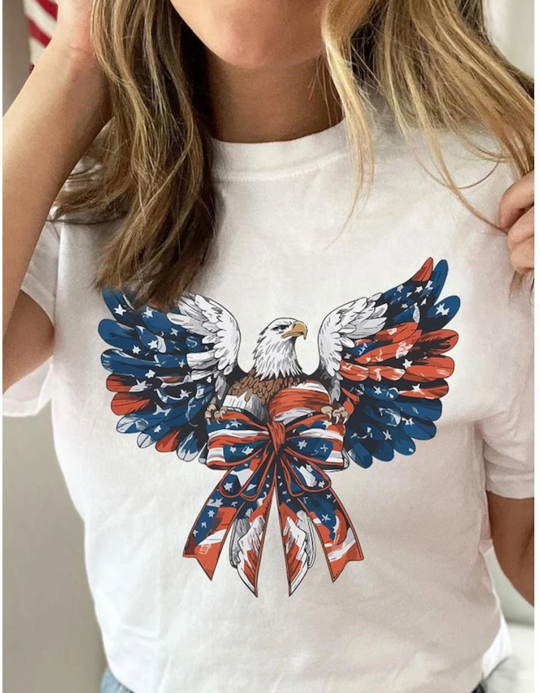 White American Flag Eagle Print Independence Day Tee