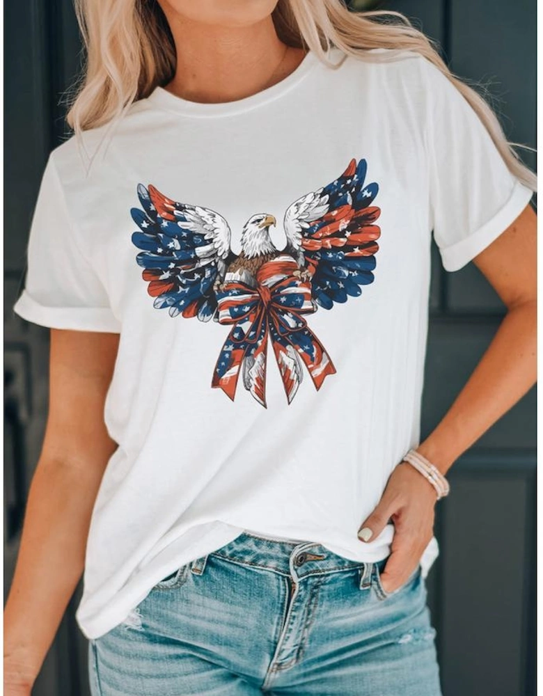 White American Flag Eagle Print Independence Day Tee