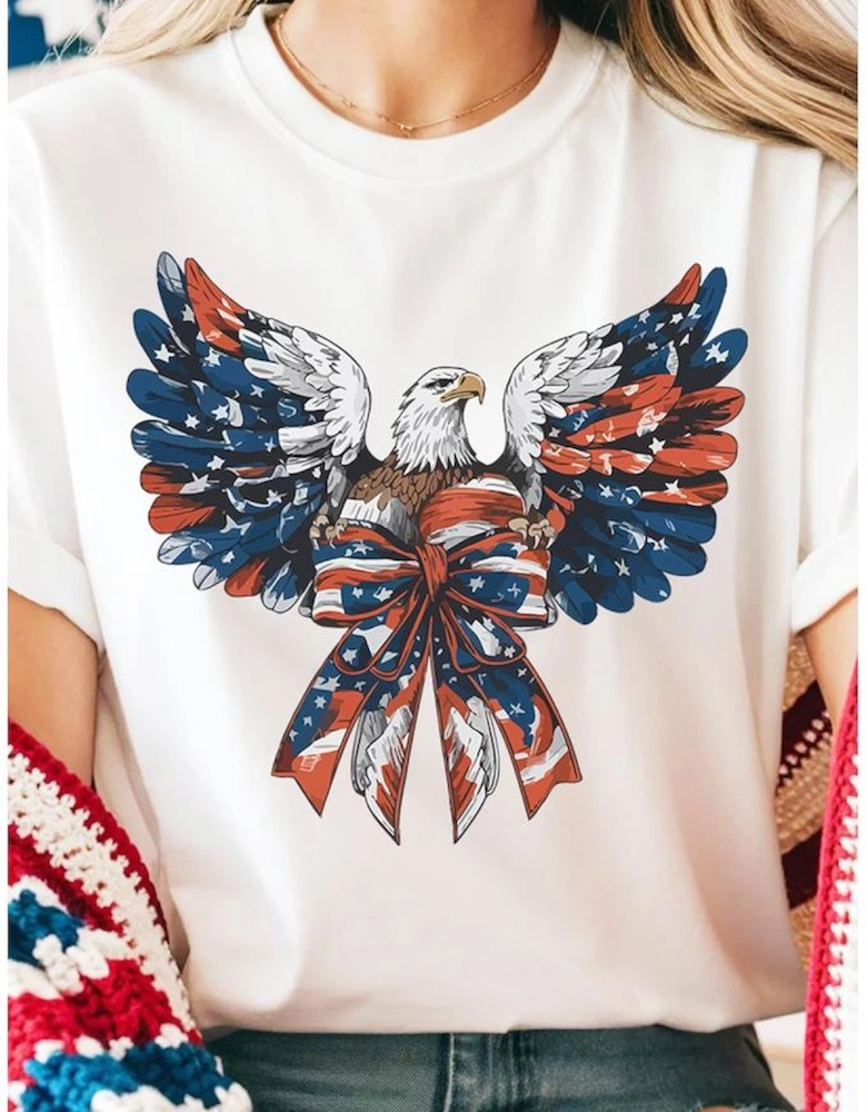 White American Flag Eagle Print Independence Day Tee