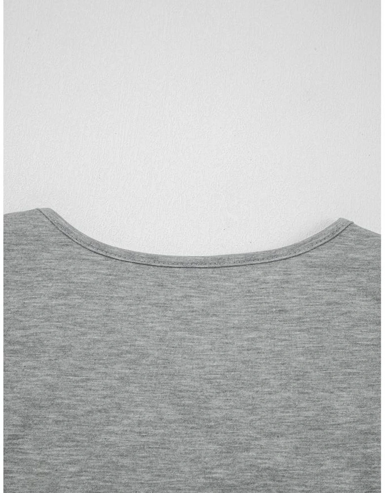 Gray Lace Patchwork Criss Cross V Neck Tank Top