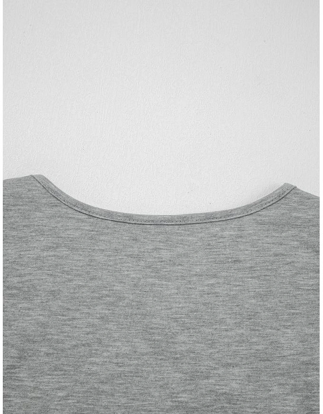 Gray Lace Patchwork Criss Cross V Neck Tank Top