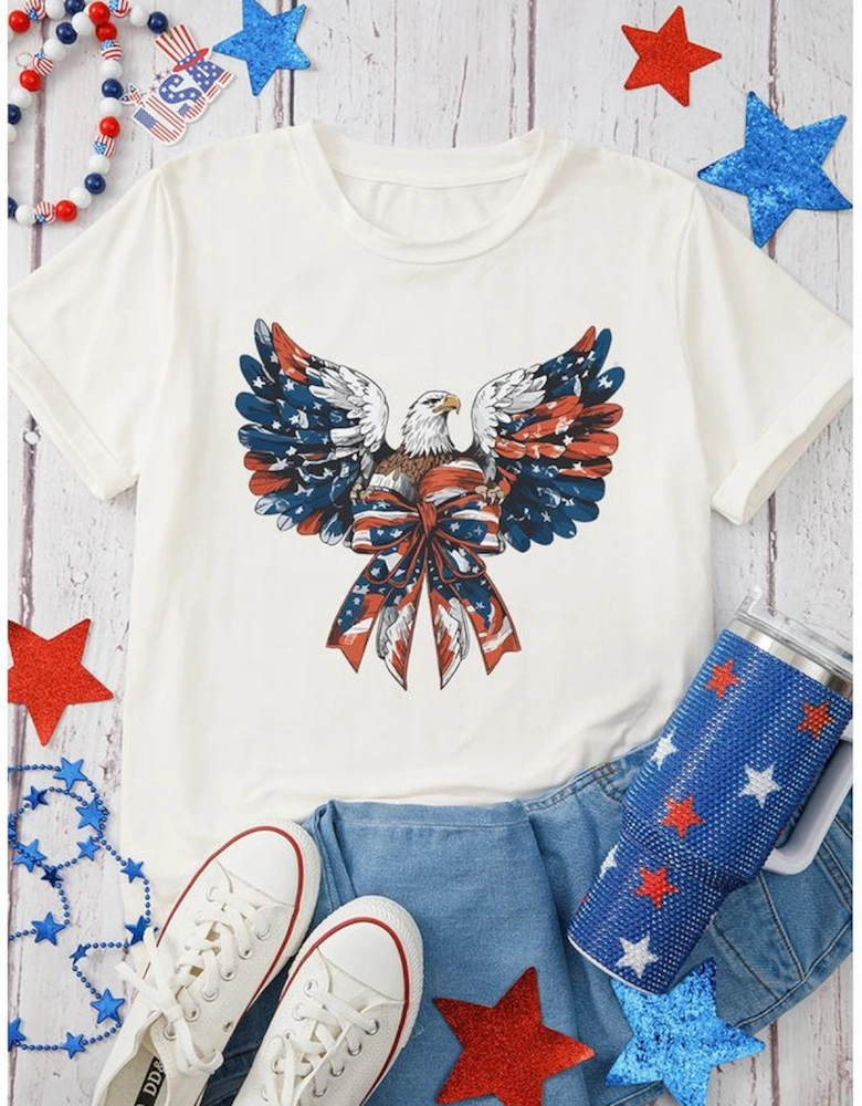 White American Flag Eagle Print Independence Day Tee