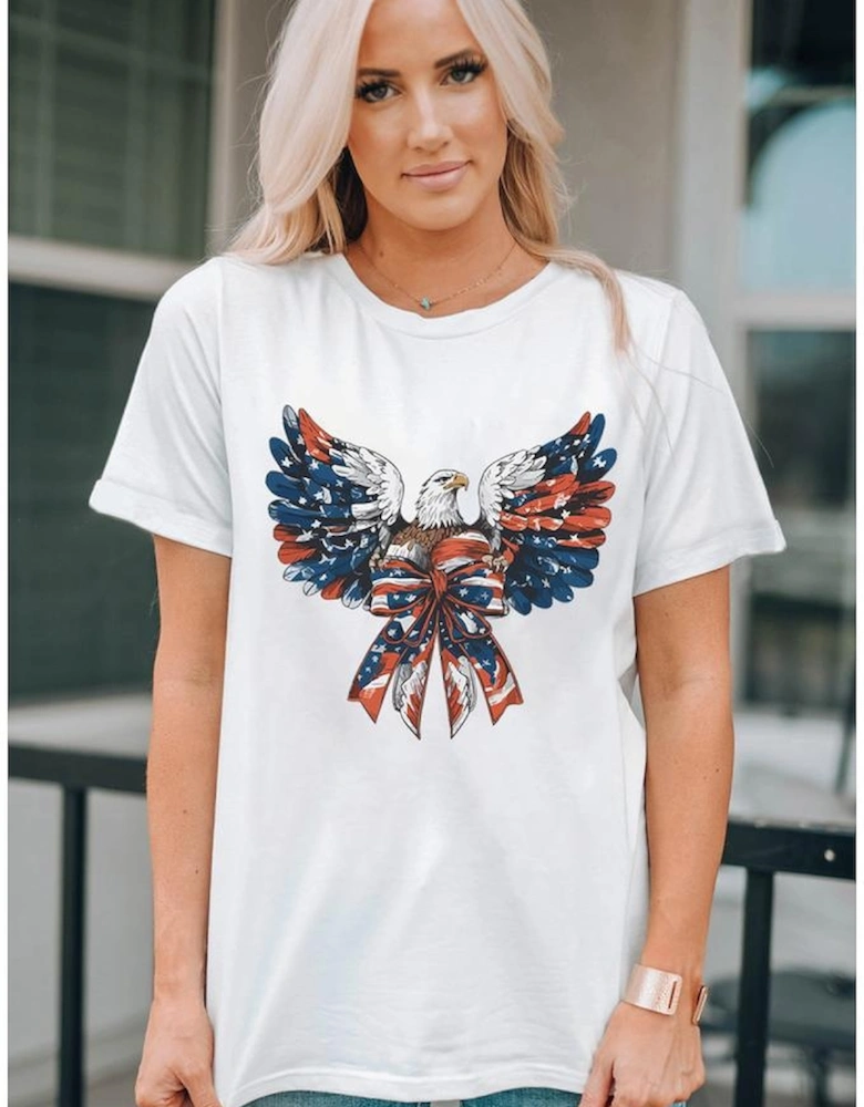 White American Flag Eagle Print Independence Day Tee