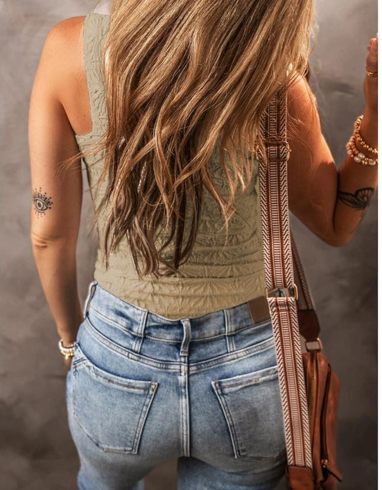 Smoke Gray Floral Jacquard Square Neck Tank Top