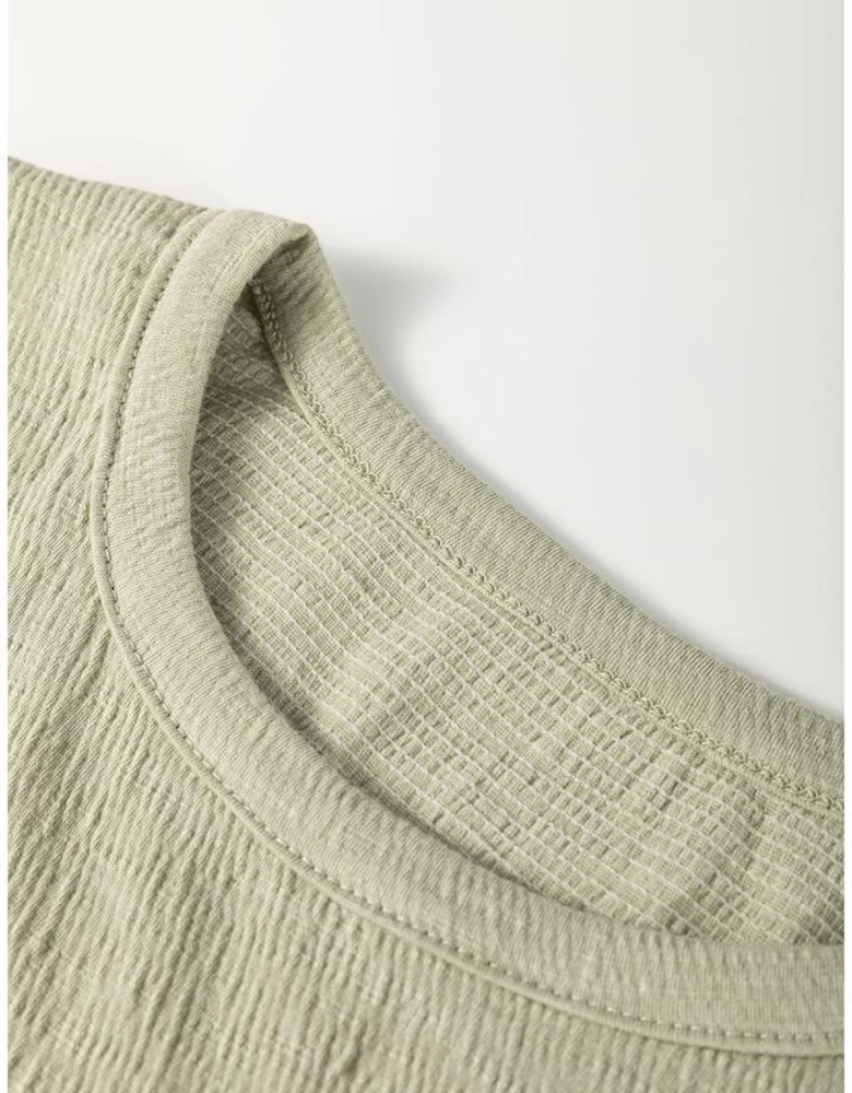 Laurel Green Textured Round Neck Half Sleeve Blouse