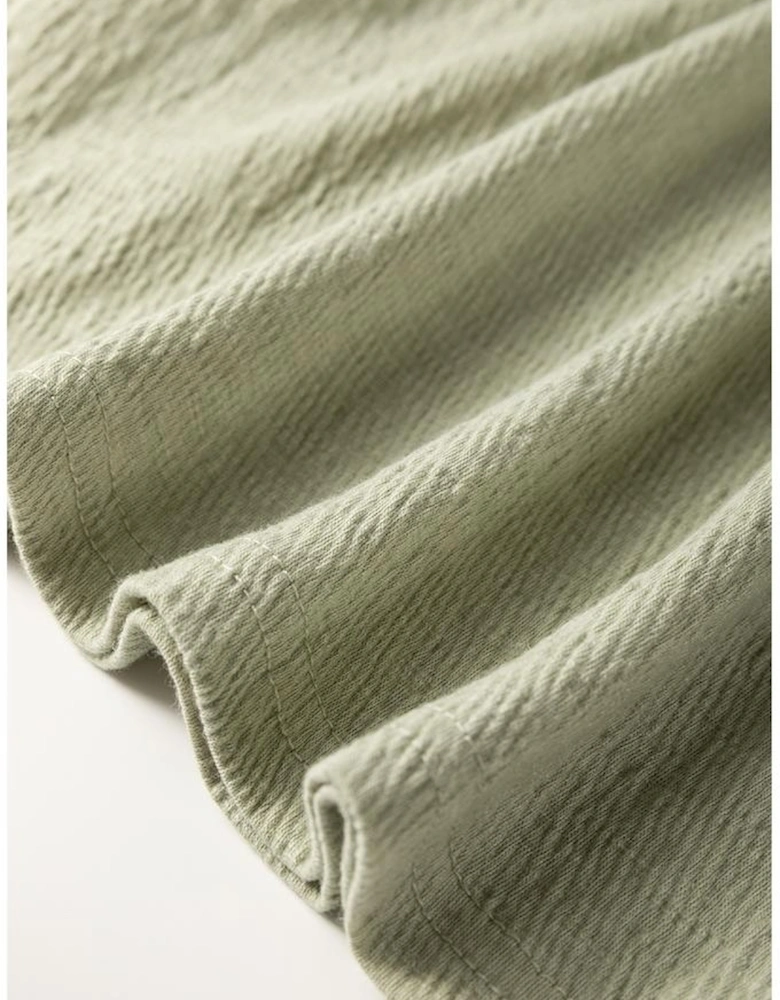 Laurel Green Textured Round Neck Half Sleeve Blouse