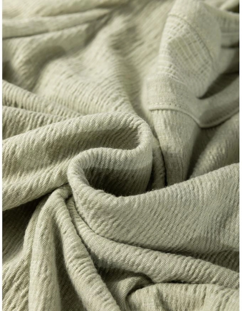 Laurel Green Textured Round Neck Half Sleeve Blouse