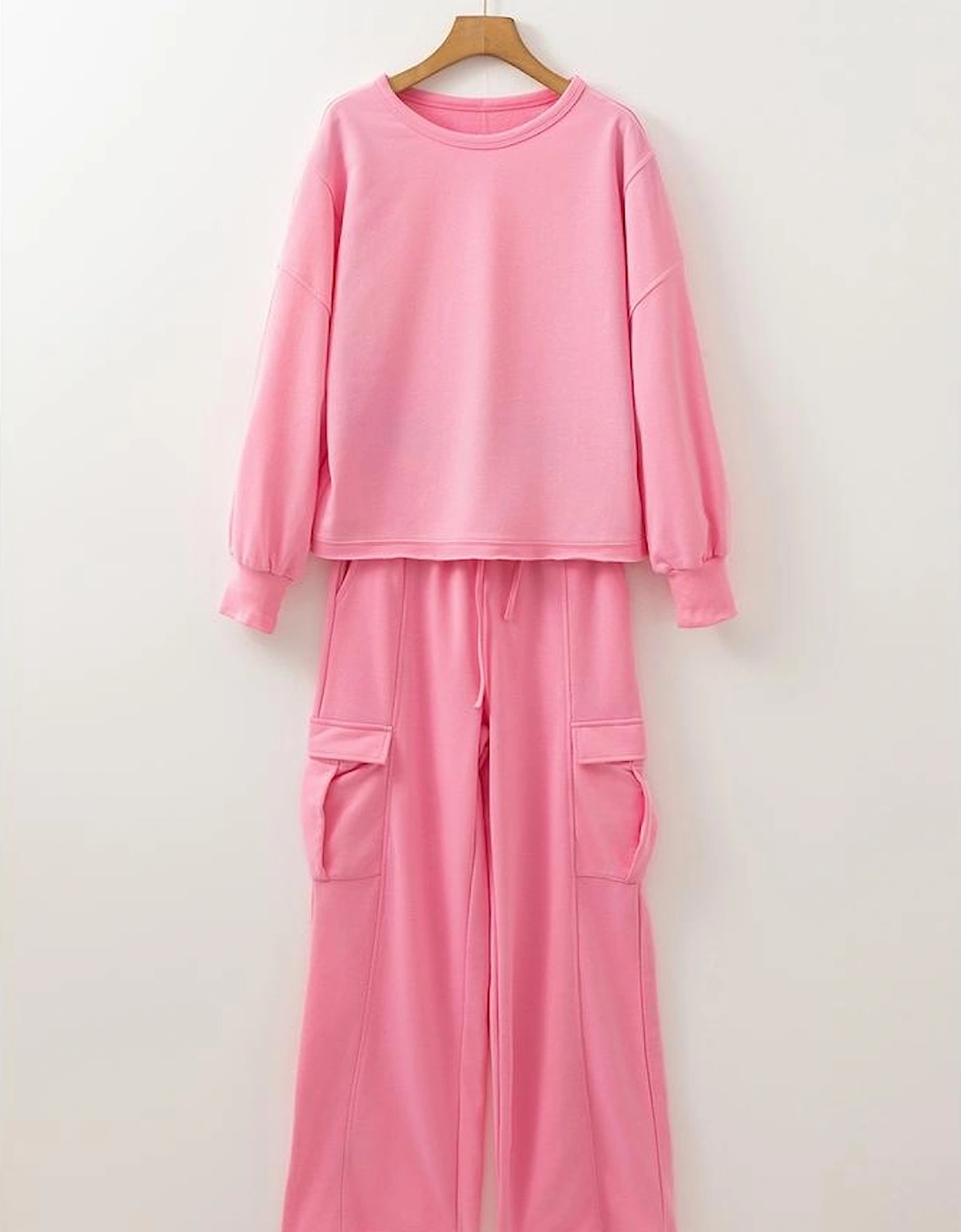 Sachet Pink Solid Color Patchwork Pullover Top and Cargo Pants Set, 16 of 15