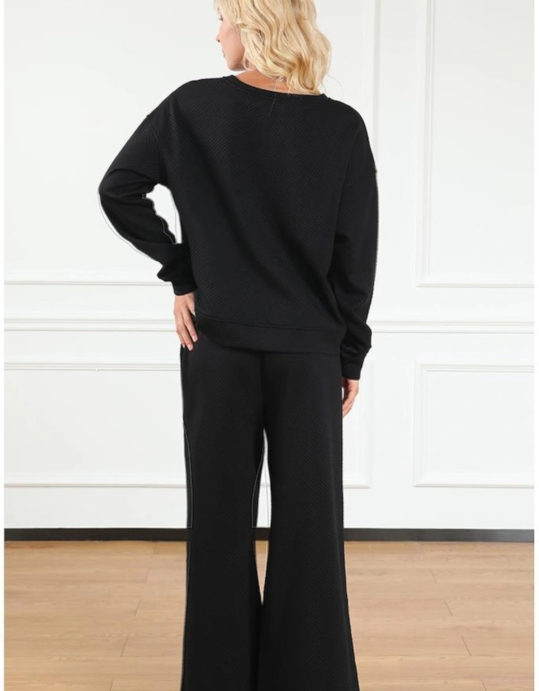 Black Ultra Loose Textured 2pcs Slouchy Outfit