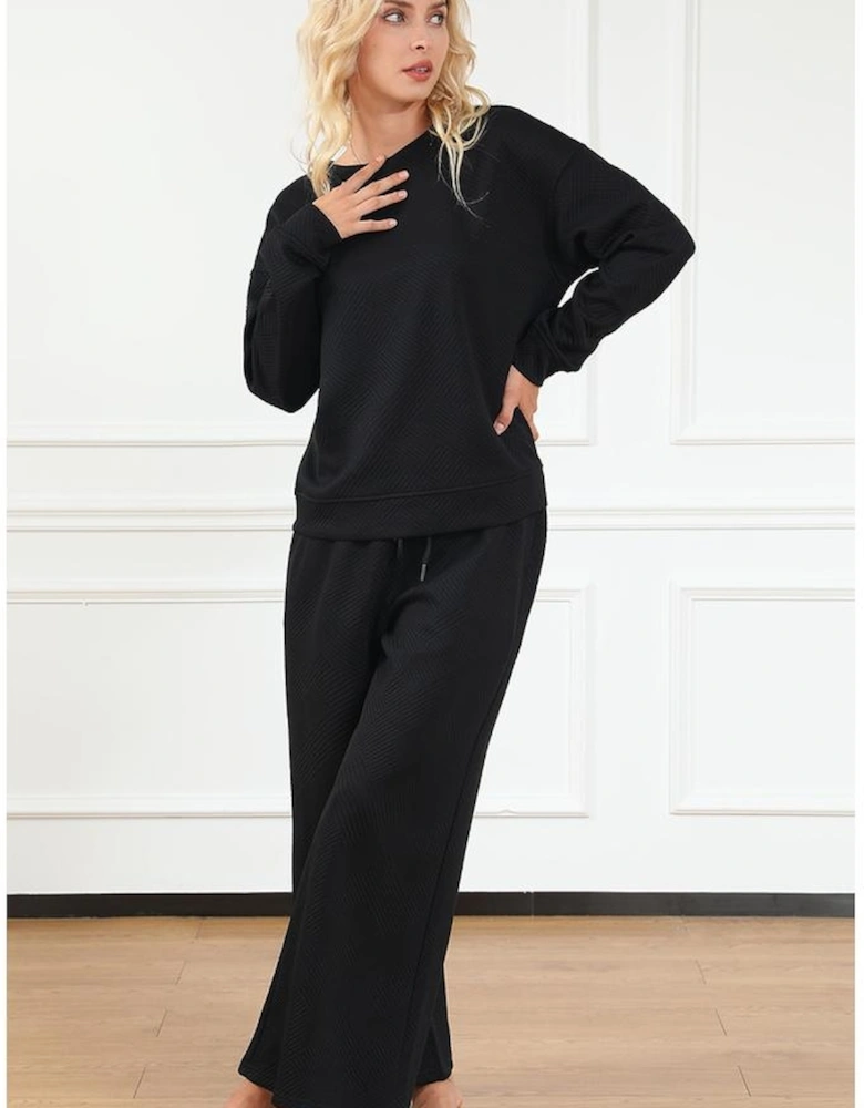 Black Ultra Loose Textured 2pcs Slouchy Outfit