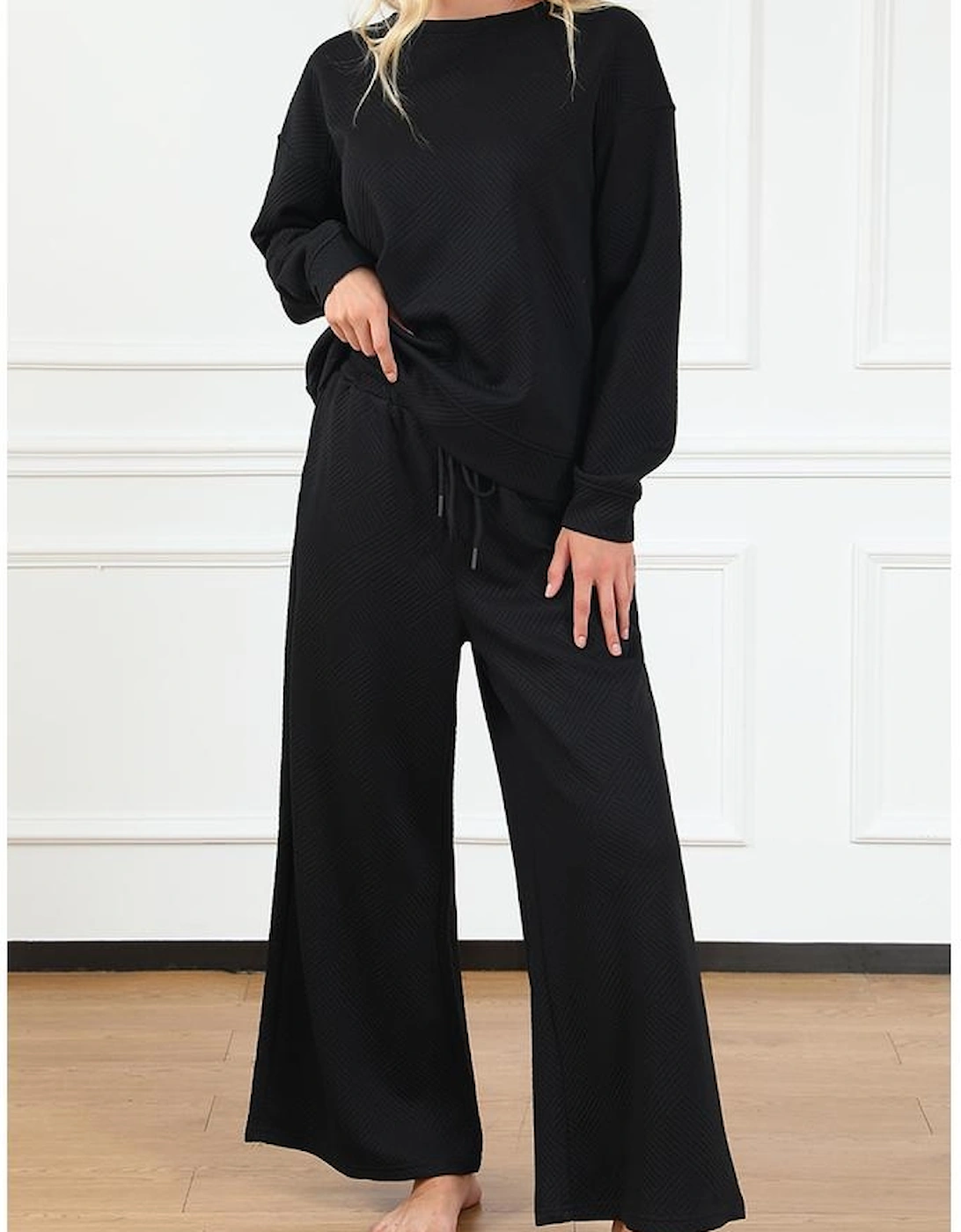 Black Ultra Loose Textured 2pcs Slouchy Outfit