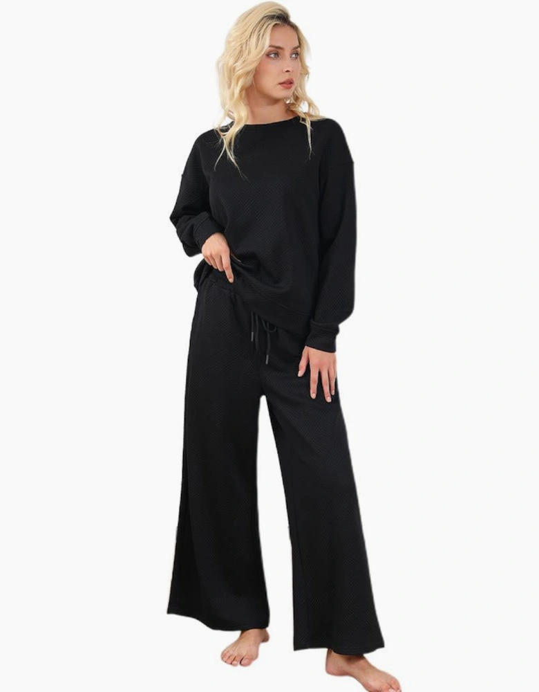 Black Ultra Loose Textured 2pcs Slouchy Outfit
