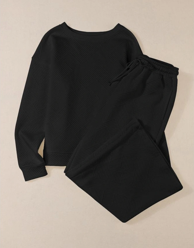 Black Ultra Loose Textured 2pcs Slouchy Outfit