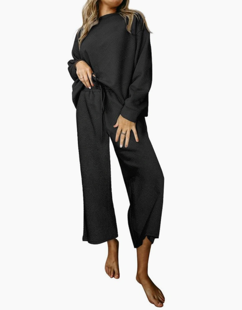Black Ultra Loose Textured 2pcs Slouchy Outfit