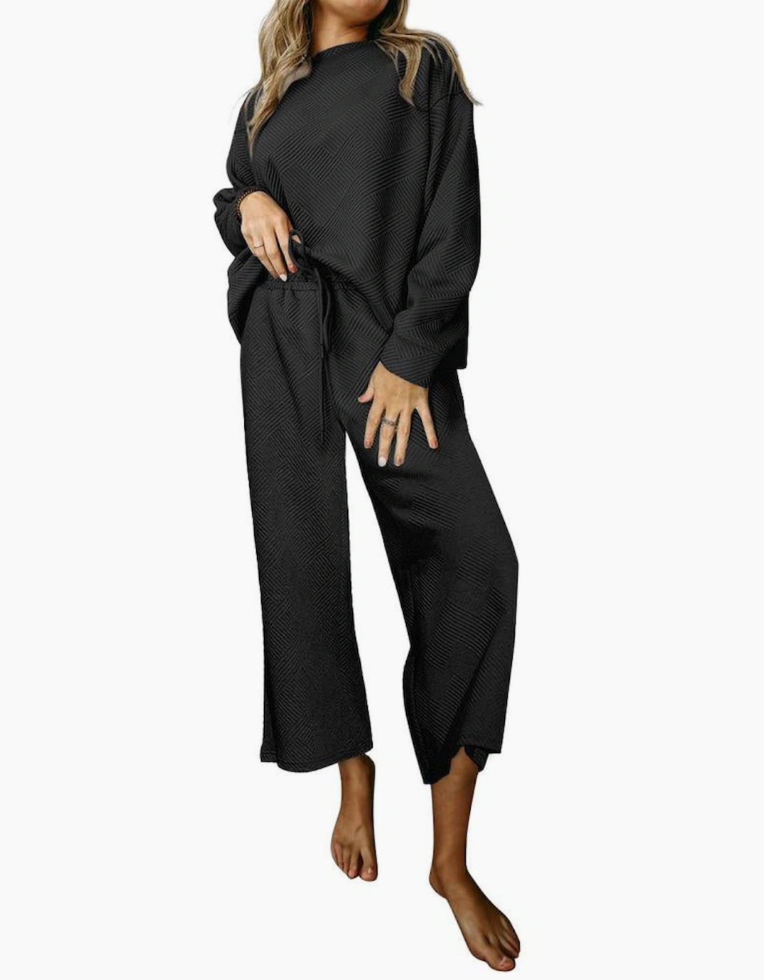 Black Ultra Loose Textured 2pcs Slouchy Outfit