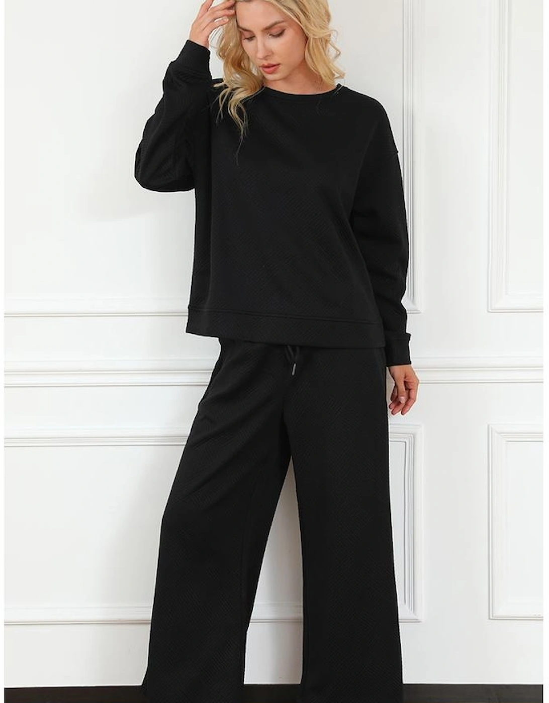 Black Ultra Loose Textured 2pcs Slouchy Outfit
