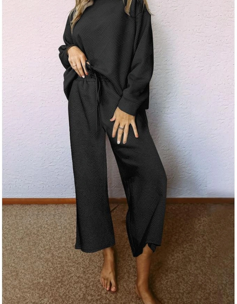 Black Ultra Loose Textured 2pcs Slouchy Outfit