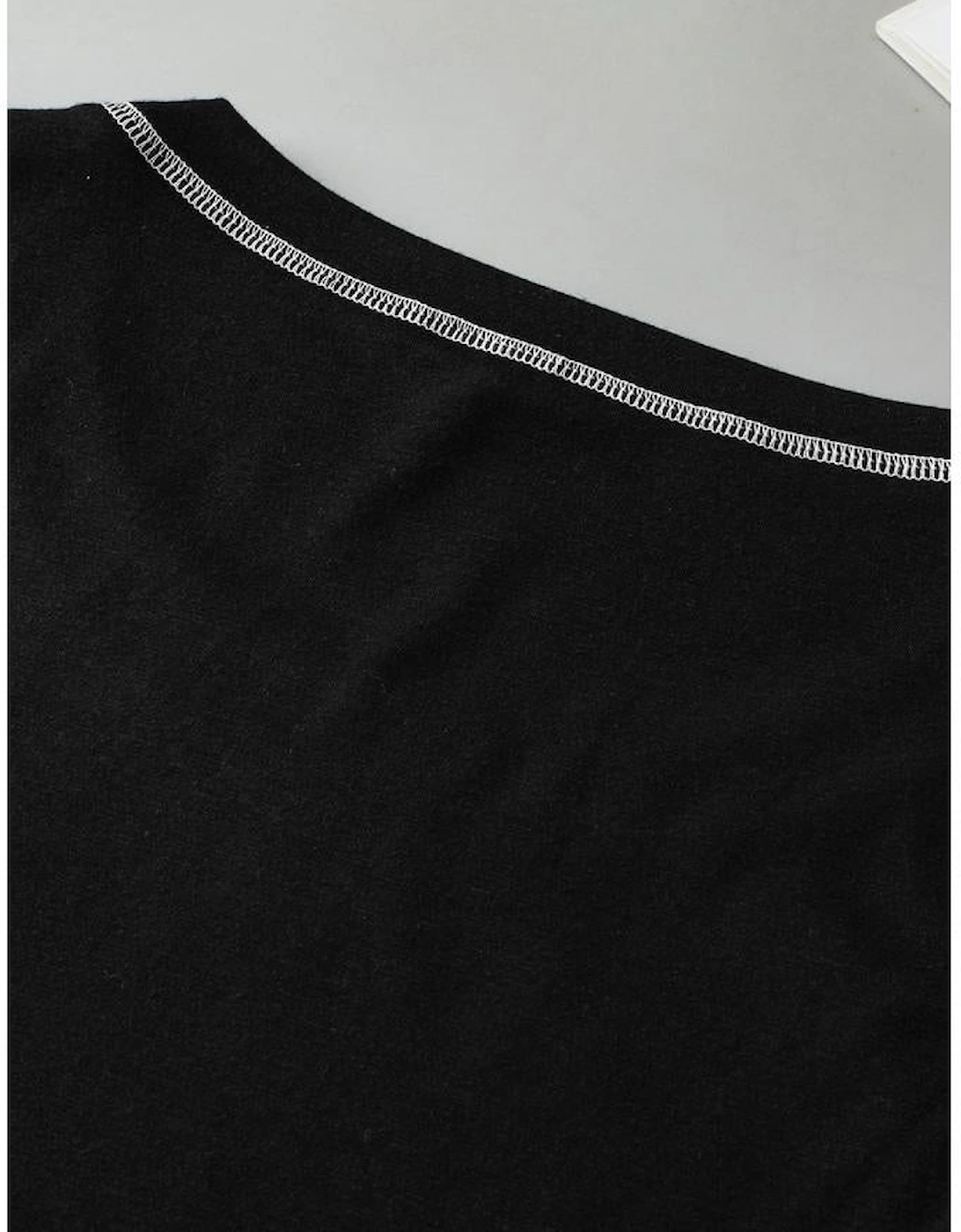 Black Contrast Stitch Round Neck Sleeveless Top