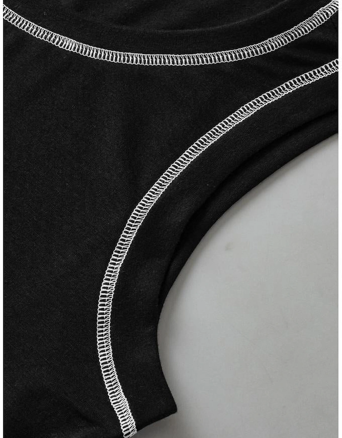 Black Contrast Stitch Round Neck Sleeveless Top