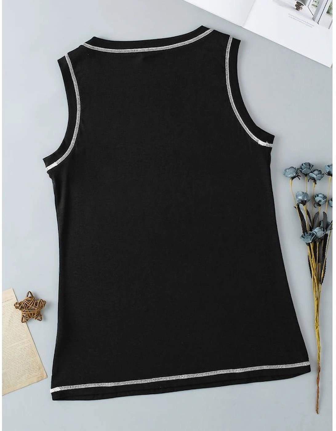 Black Contrast Stitch Round Neck Sleeveless Top