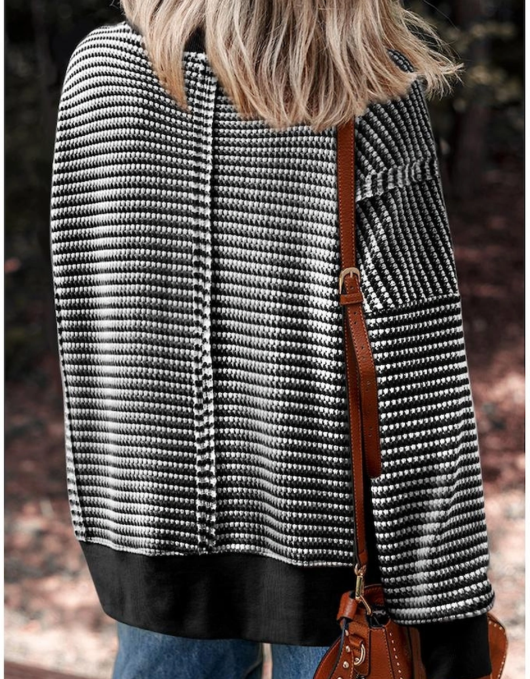 Black Stripe Ribbed Trim Drop Shoulder Long Sleeve Oversize Top