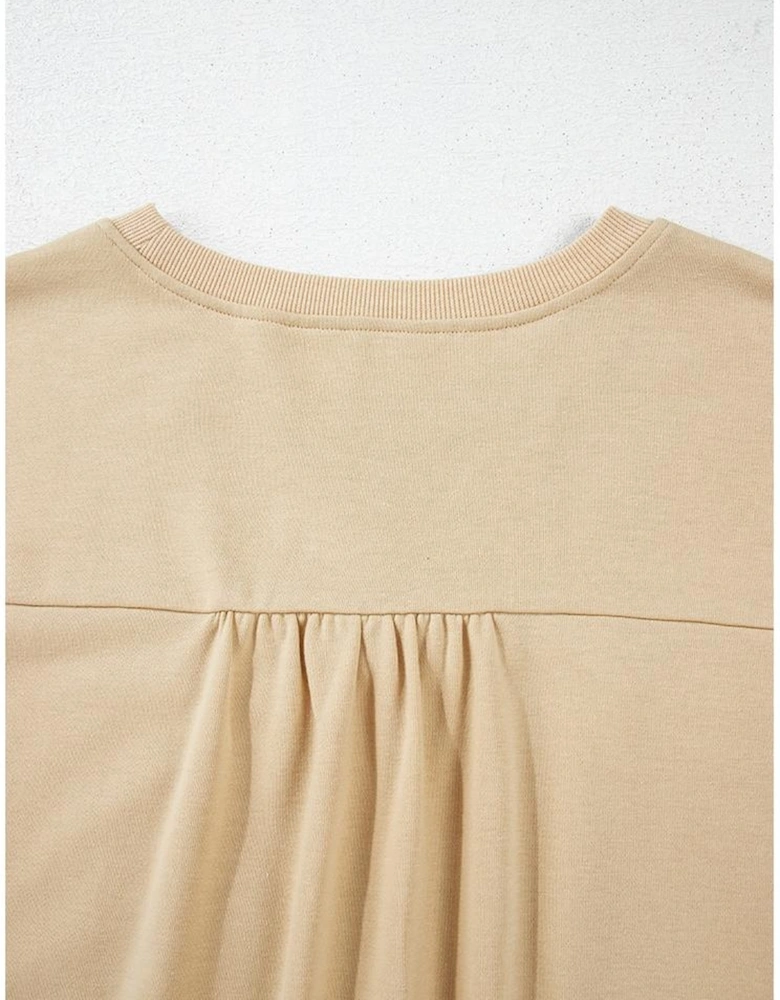 Parchment Ruffled Short Sleeve Bowknot Applique Crew Neck Plus Size Top