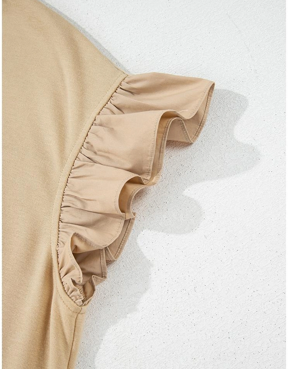 Parchment Ruffled Short Sleeve Bowknot Applique Crew Neck Plus Size Top