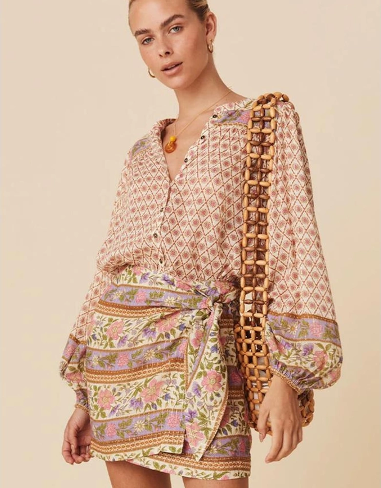 Multicolour Boho Floral Mixed Print Puff Sleeve Shirt