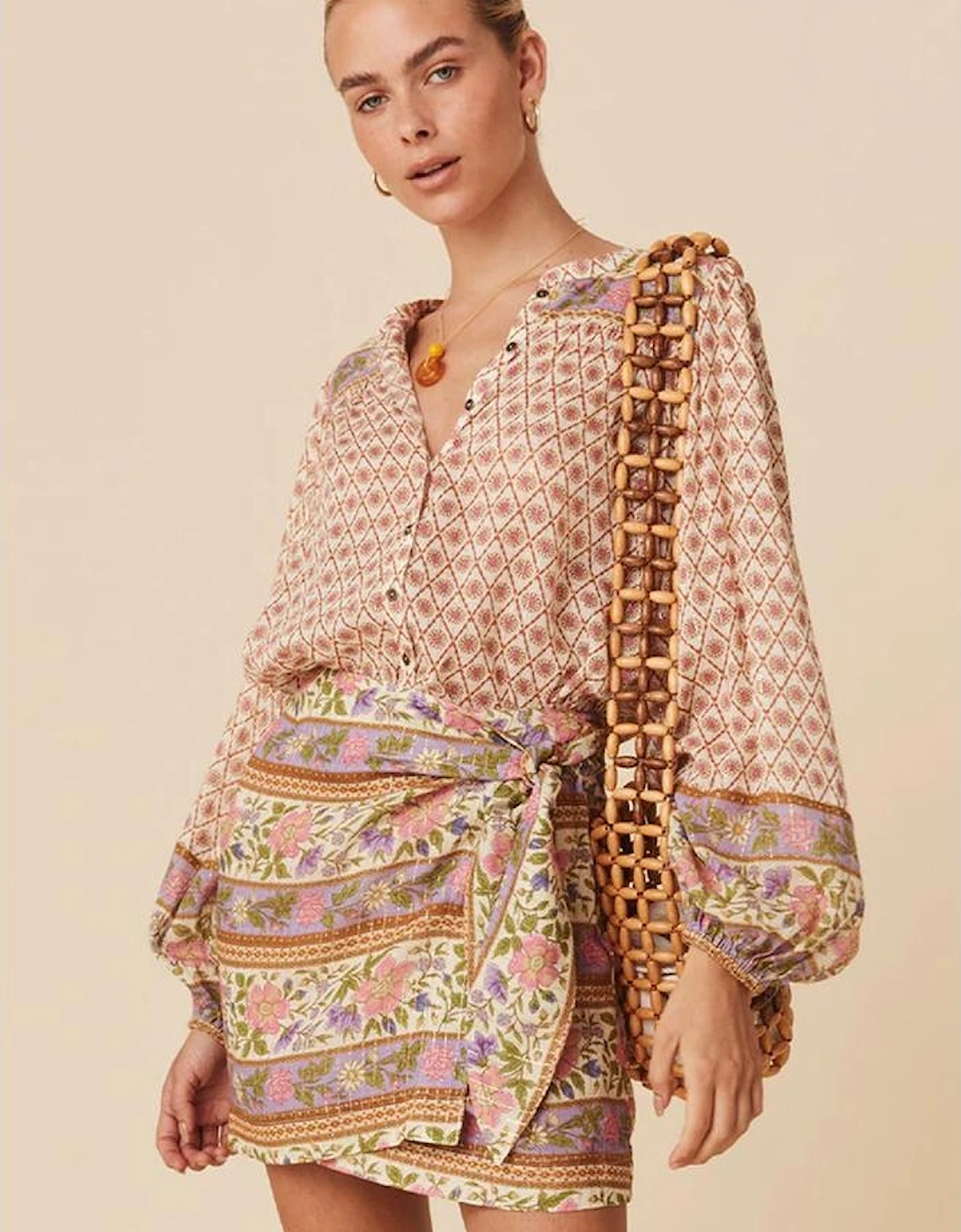 Multicolour Boho Floral Mixed Print Puff Sleeve Shirt