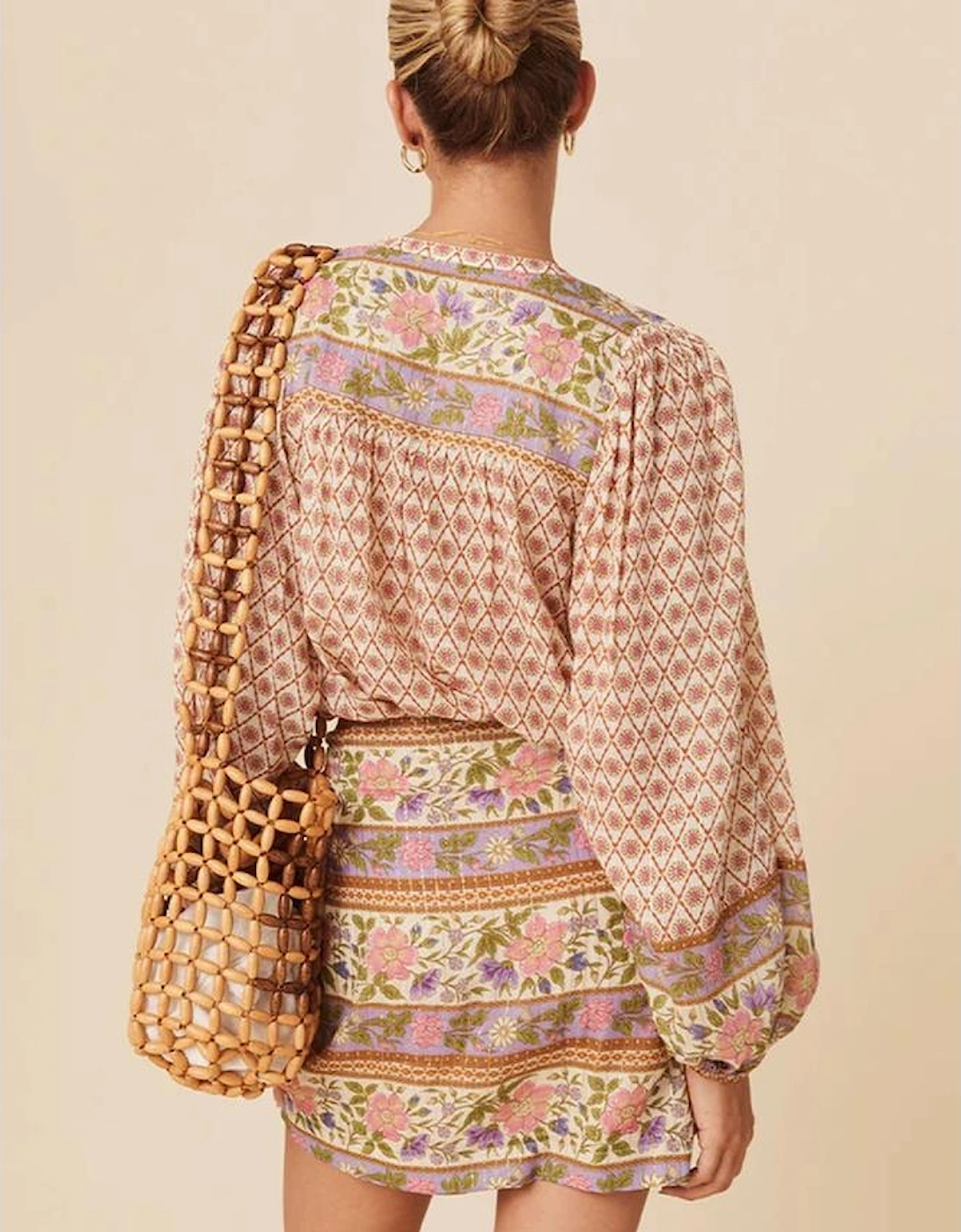 Multicolour Boho Floral Mixed Print Puff Sleeve Shirt