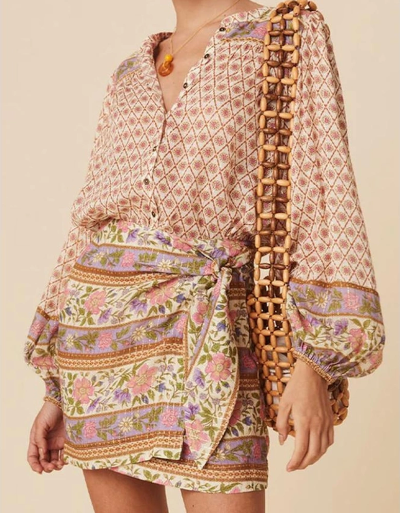 Multicolour Boho Floral Mixed Print Puff Sleeve Shirt