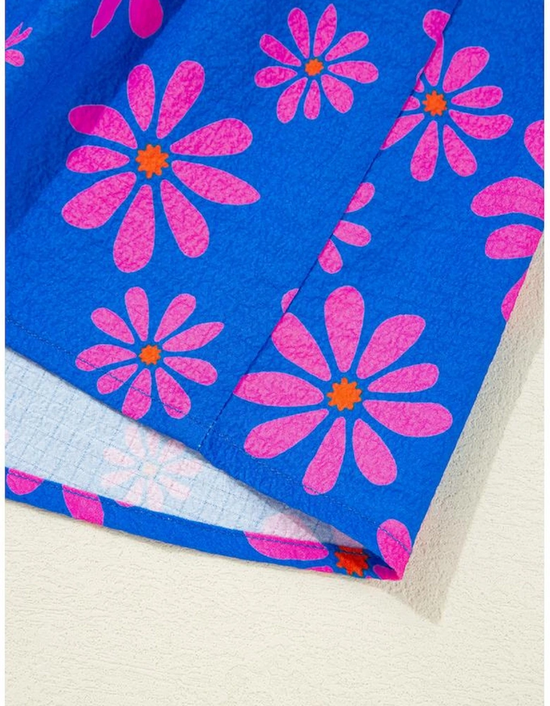 Blue Floral Colorblock Flutter Straps Flowy Tank Top