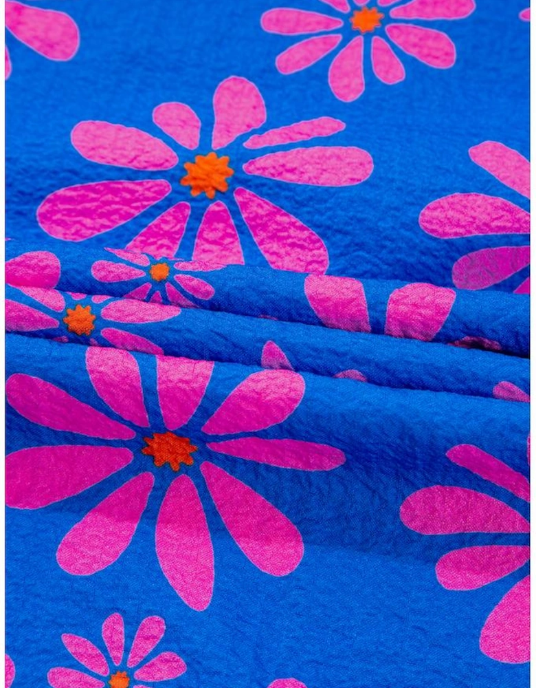 Blue Floral Colorblock Flutter Straps Flowy Tank Top