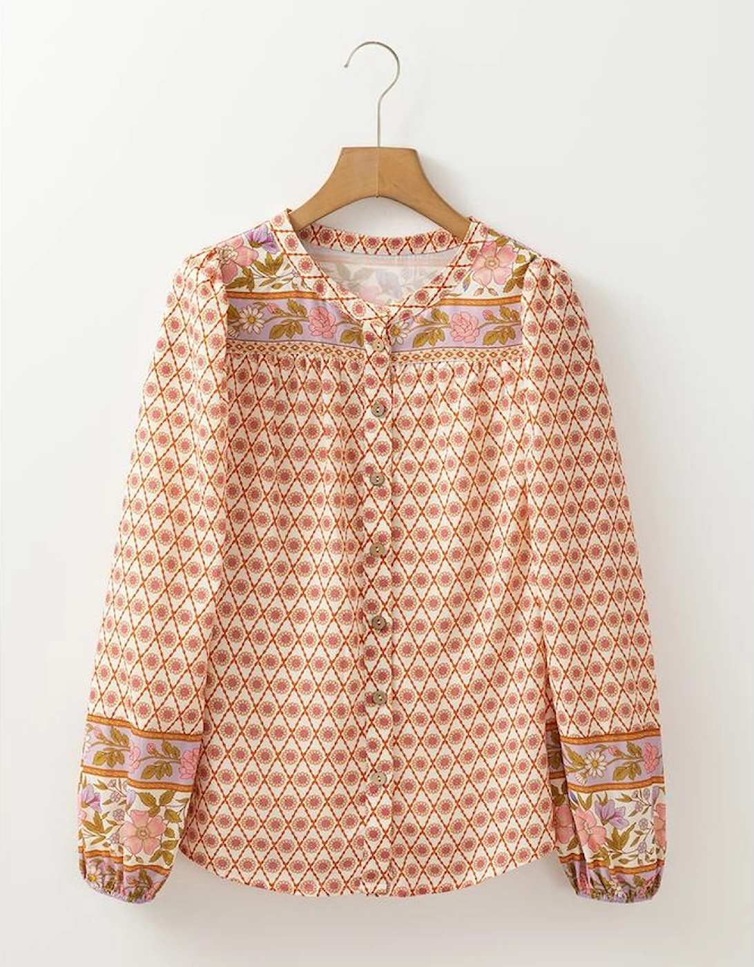 Multicolour Boho Floral Mixed Print Puff Sleeve Shirt