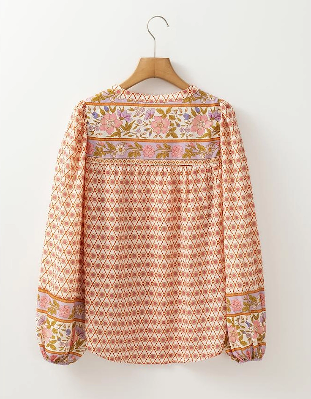 Multicolour Boho Floral Mixed Print Puff Sleeve Shirt